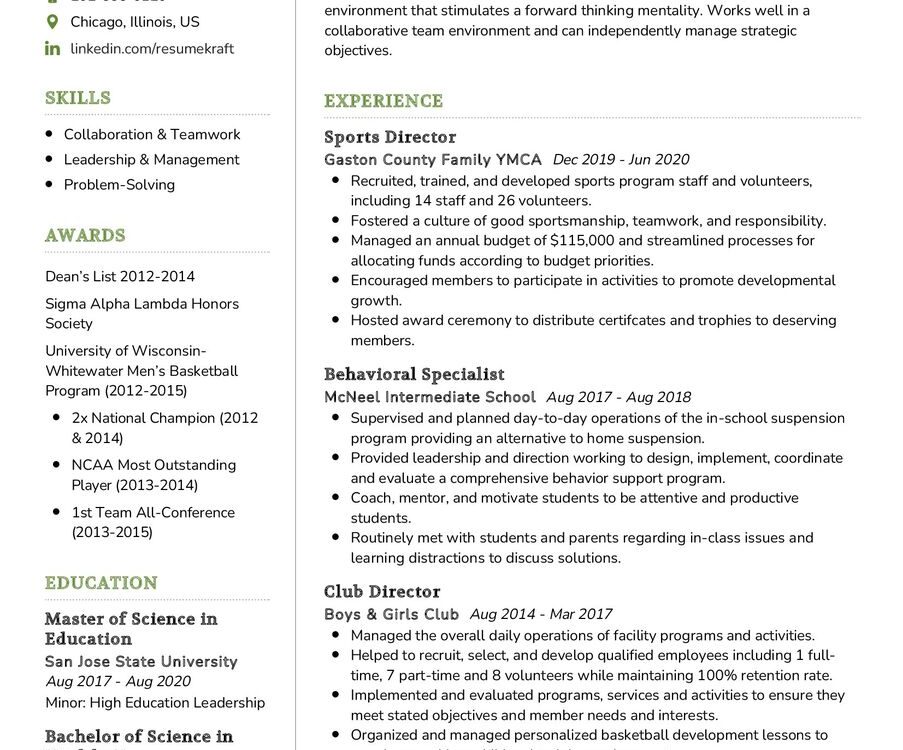 Sports Director CV Sample