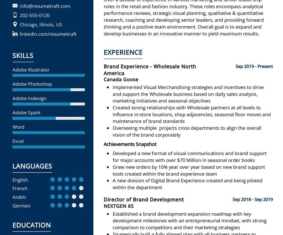 Sr Brand Leader CV Sample