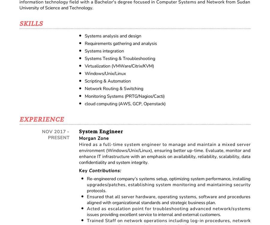 System Engineer CV Example in 2025 - ResumeKraft