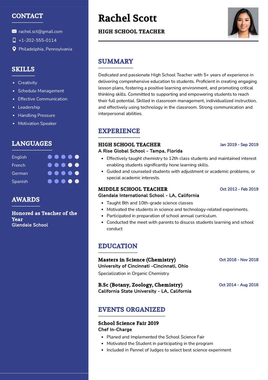 Teacher CV Example In 2025 ResumeKraft