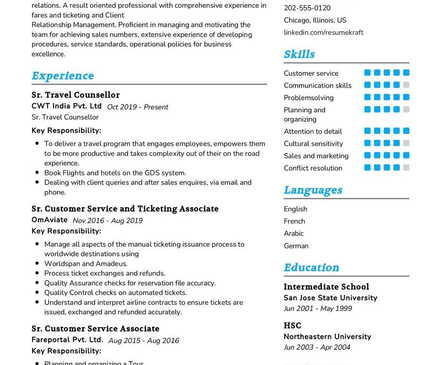 Travel Counsellor CV Example