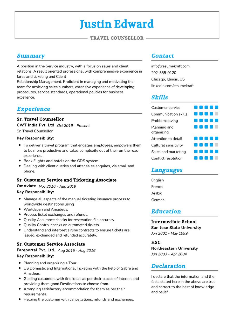 Travel Counsellor CV Example in 2024 - ResumeKraft