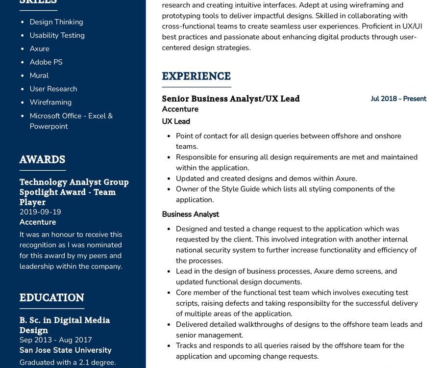 UX Designer CV Example