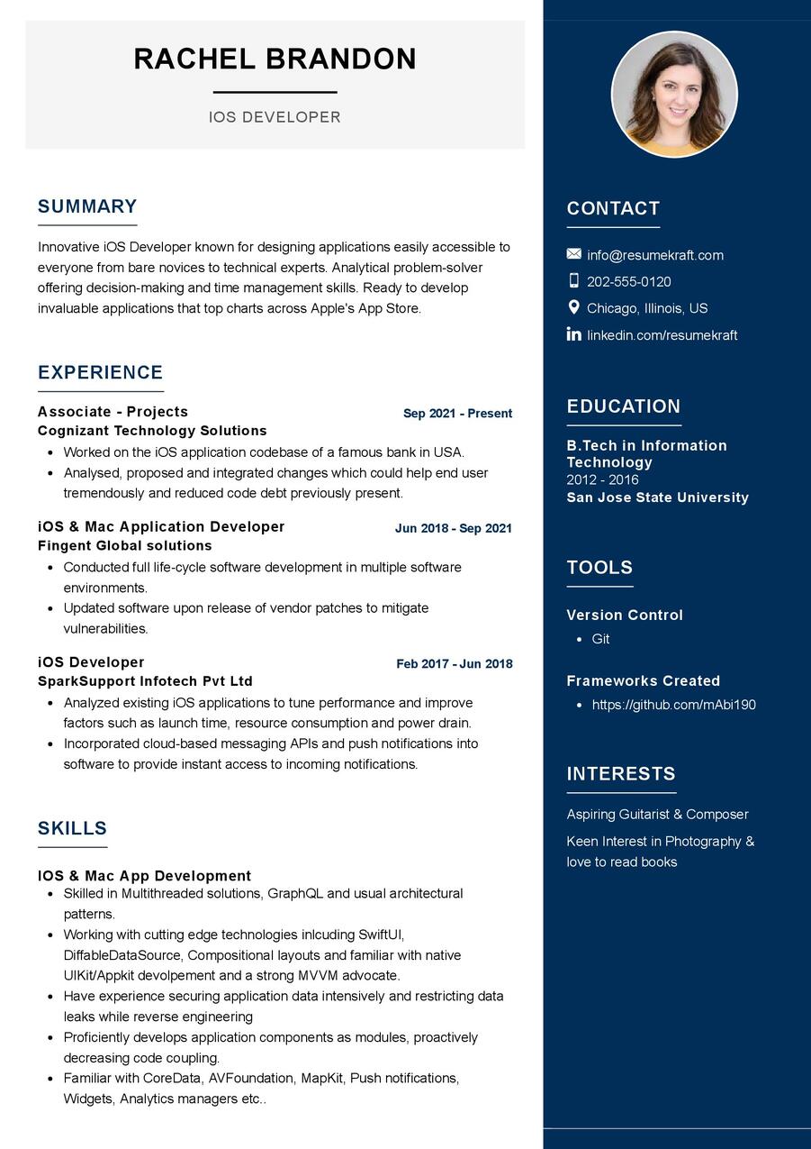 IOS Developer CV Example In 2024 ResumeKraft   IOS Developer CV Example 