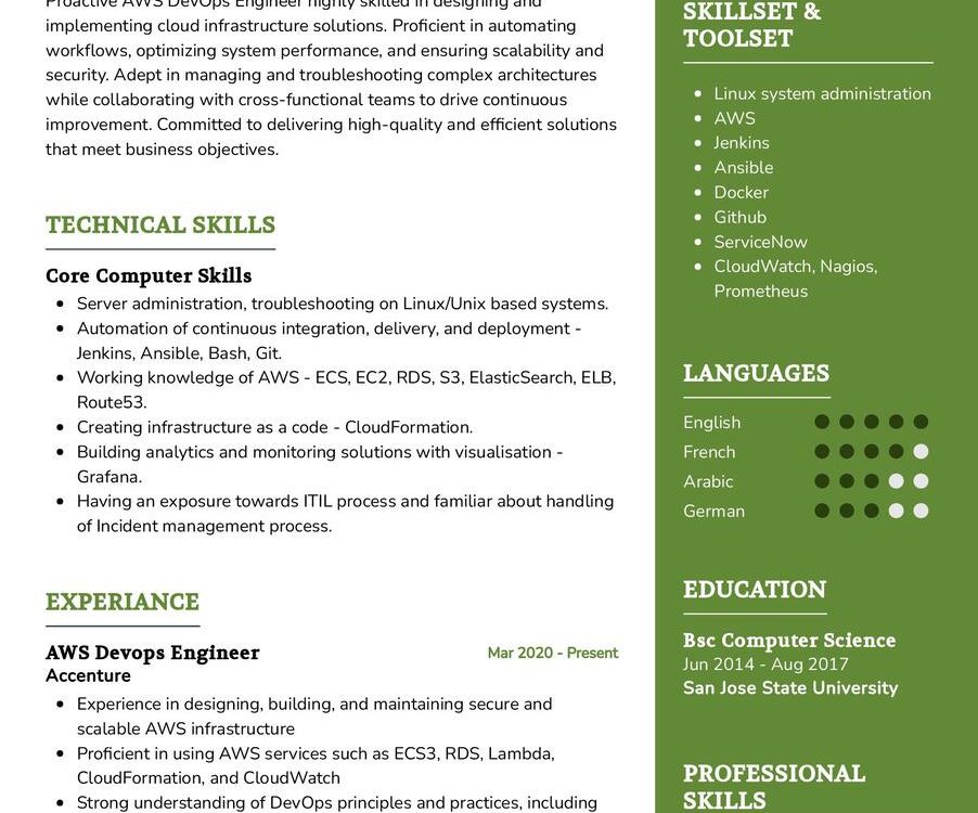 AWS DevOps Engineer CV Example in 2024 - ResumeKraft