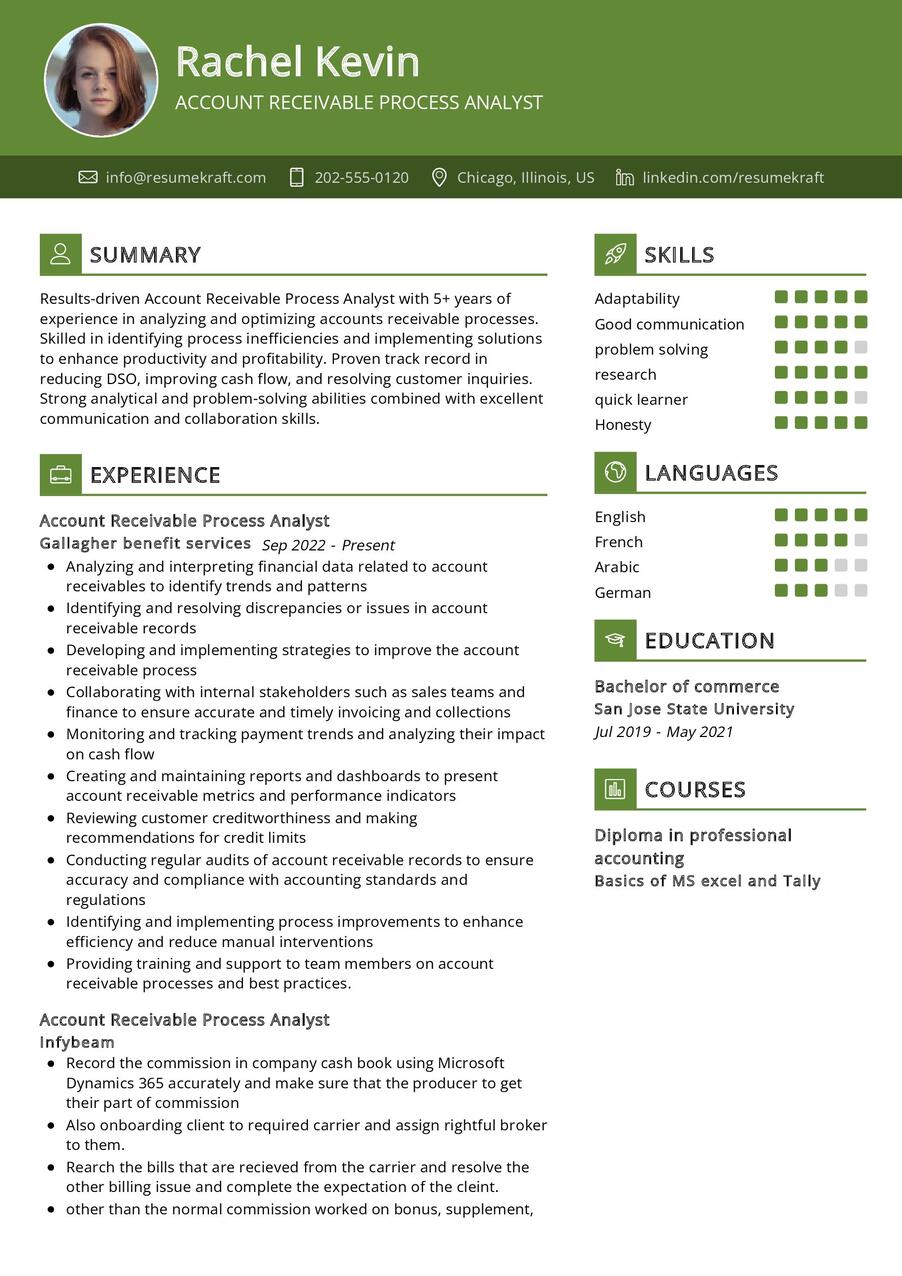 Account Receivable Process Analyst CV Example in 2024 - ResumeKraft