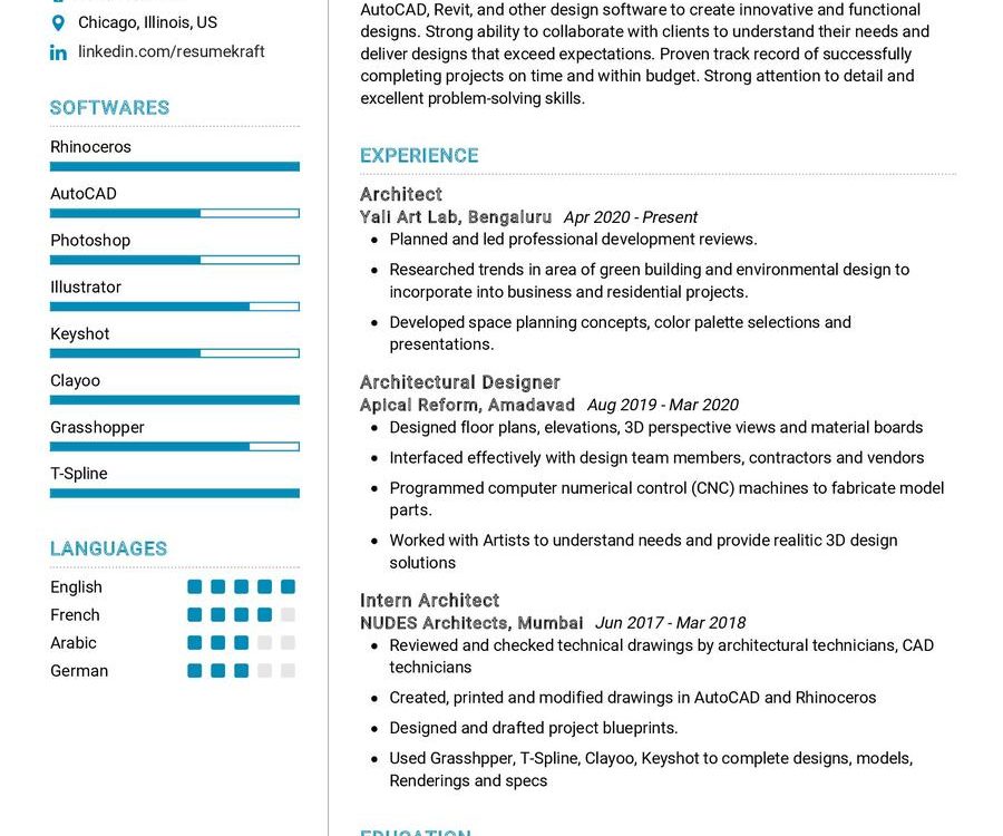 Architect Designer CV Example in 2024 - ResumeKraft