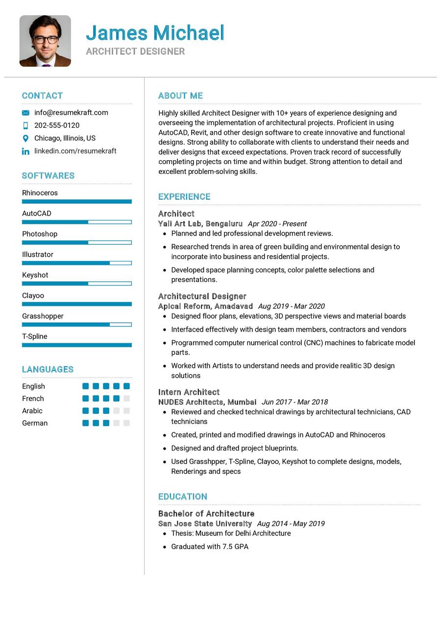 Architect Designer CV Example in 2024 - ResumeKraft