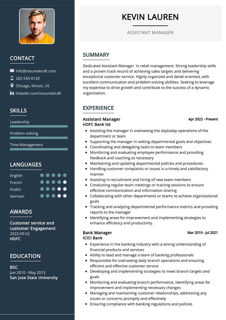 Assistant Manager CV Example In ResumeKraft