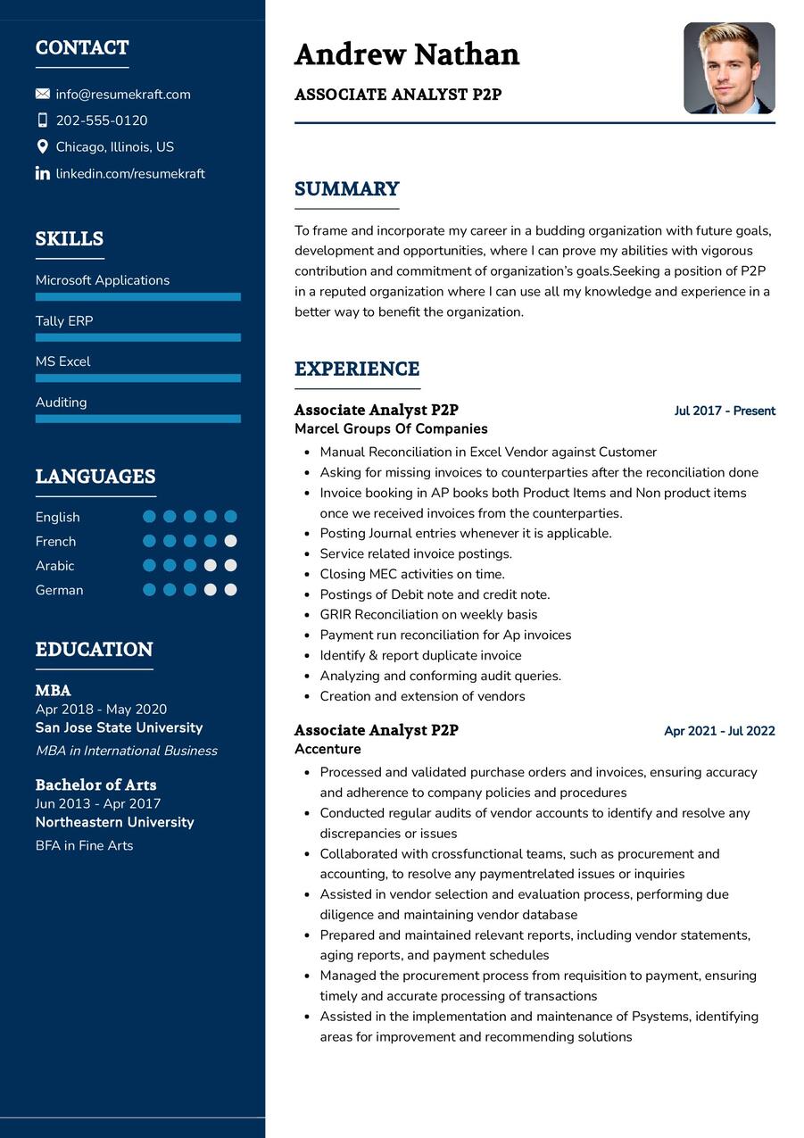 Associate Analyst P2P CV Example in 2024 - ResumeKraft