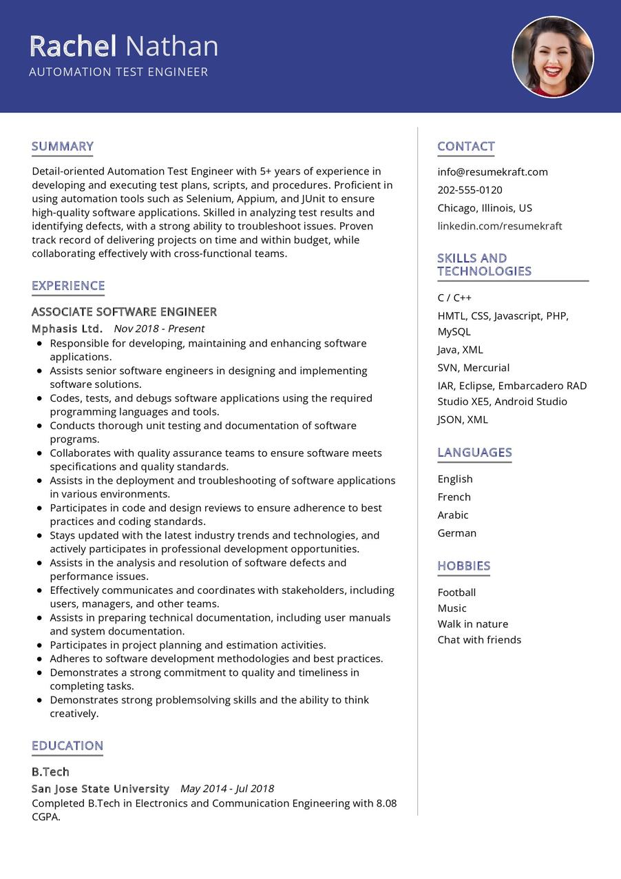 Automation Test Engineer CV Example in 2024 - ResumeKraft