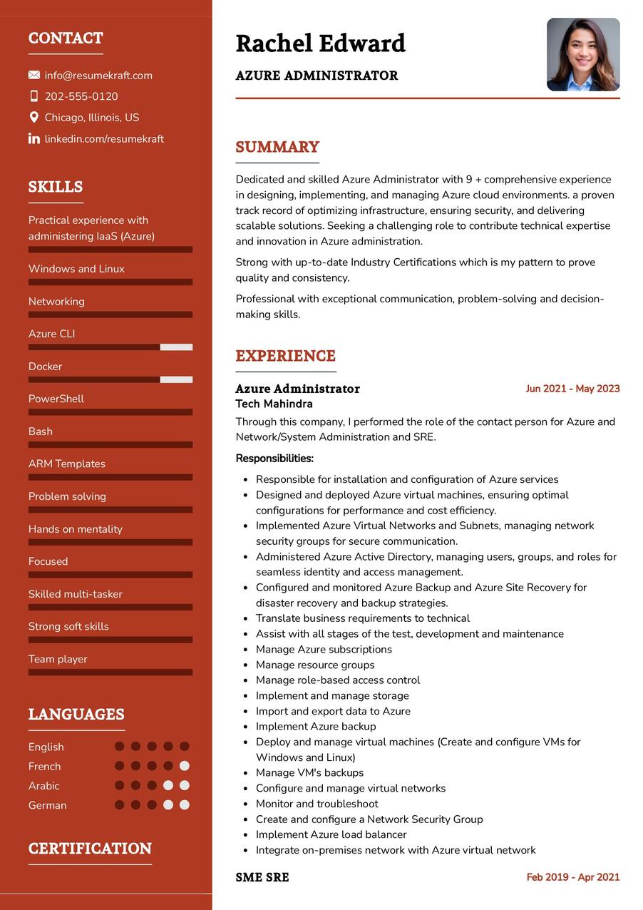 Azure Administrator CV Sample in 2024 - ResumeKraft