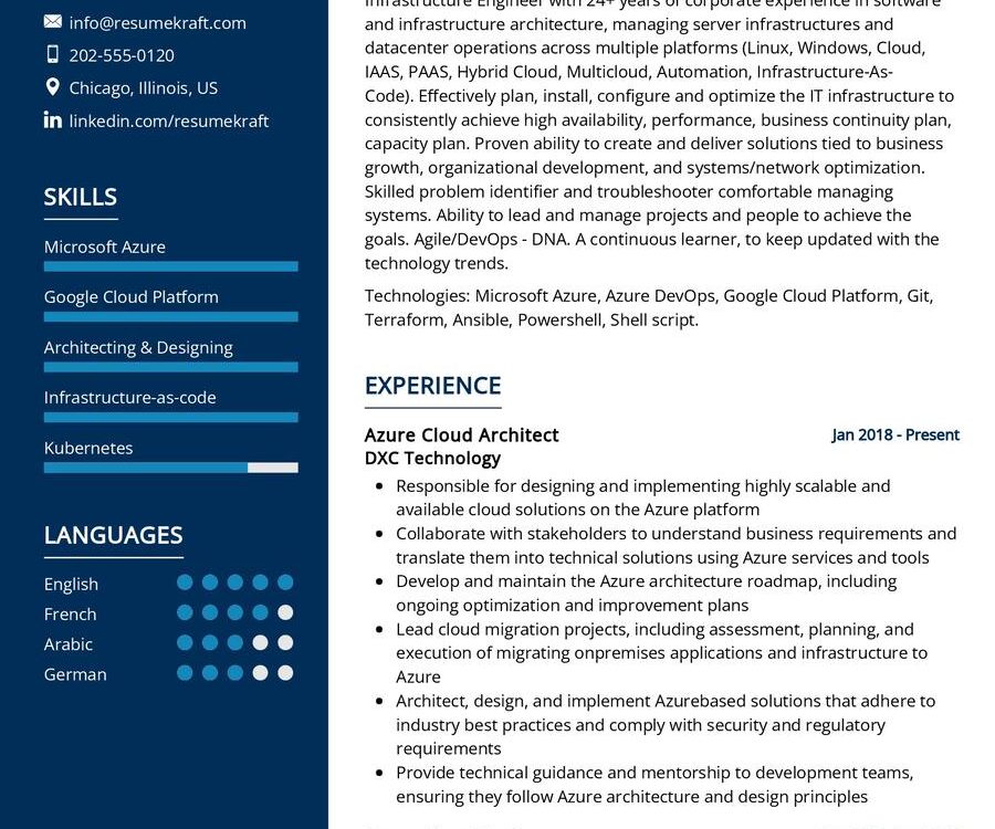 Azure Solutions Architect CV Example in 2024 - ResumeKraft