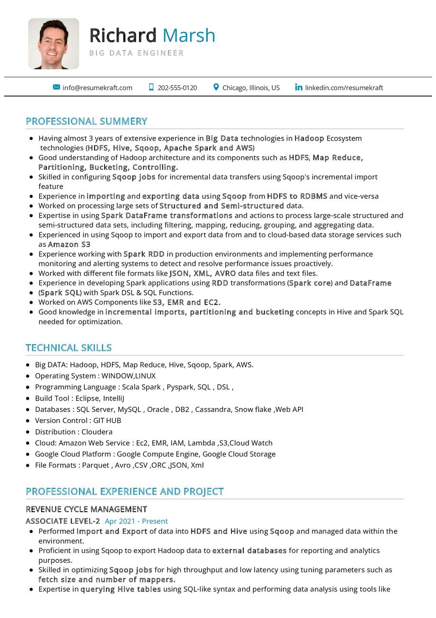 Big Data Engineer CV Sample in 2025 - ResumeKraft