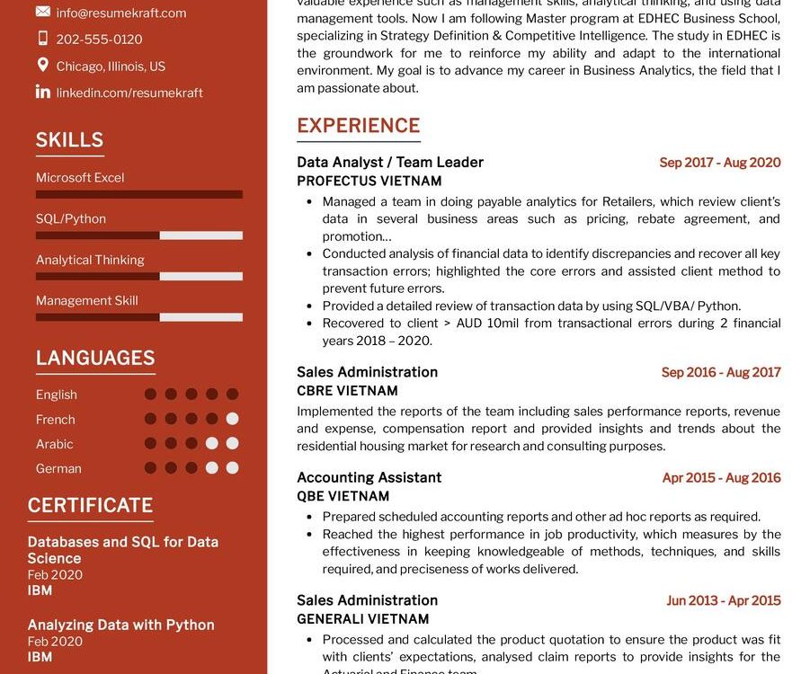 Business Analyst Intern CV Example