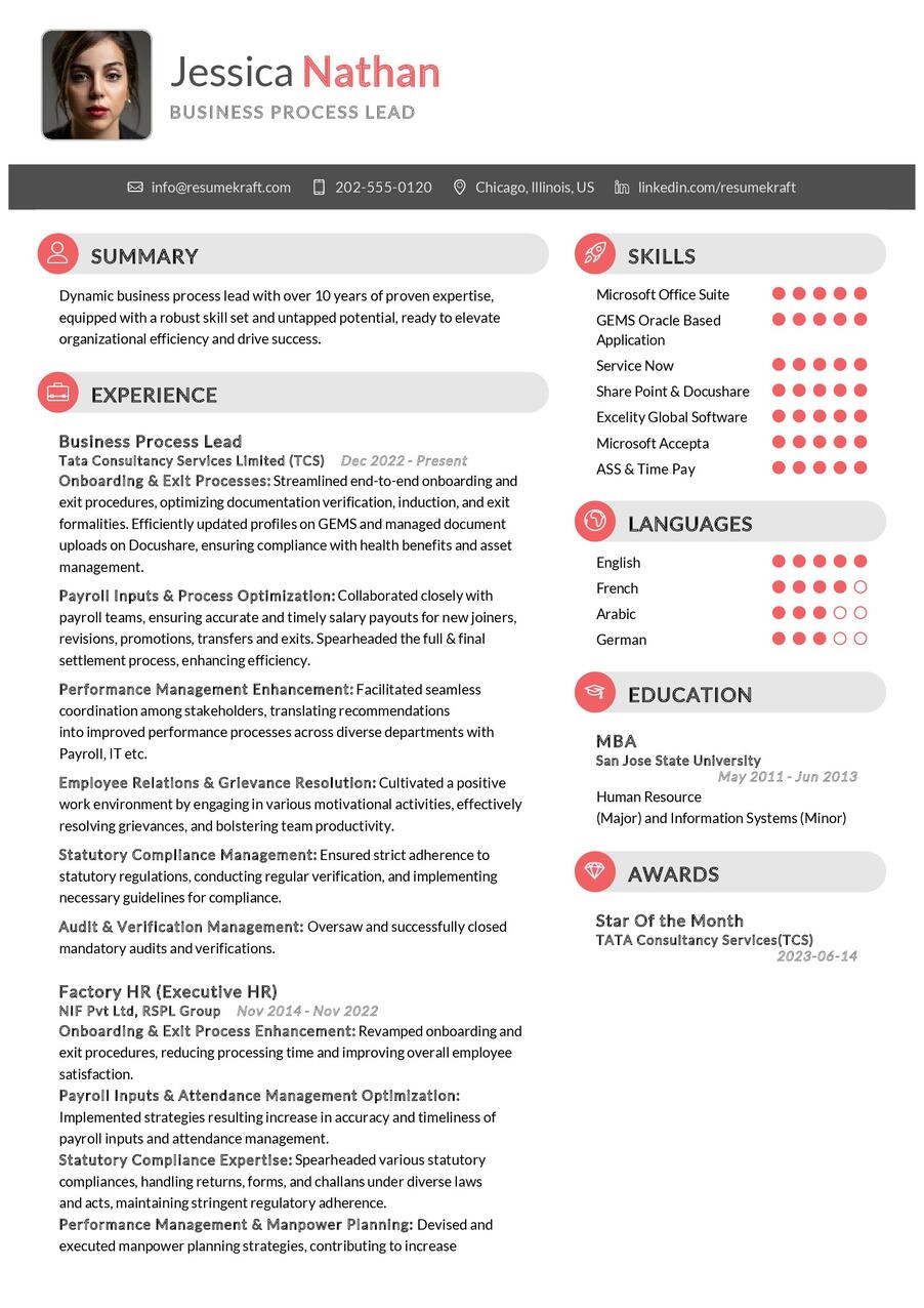 Business Process Lead CV Sample in 2024 - ResumeKraft