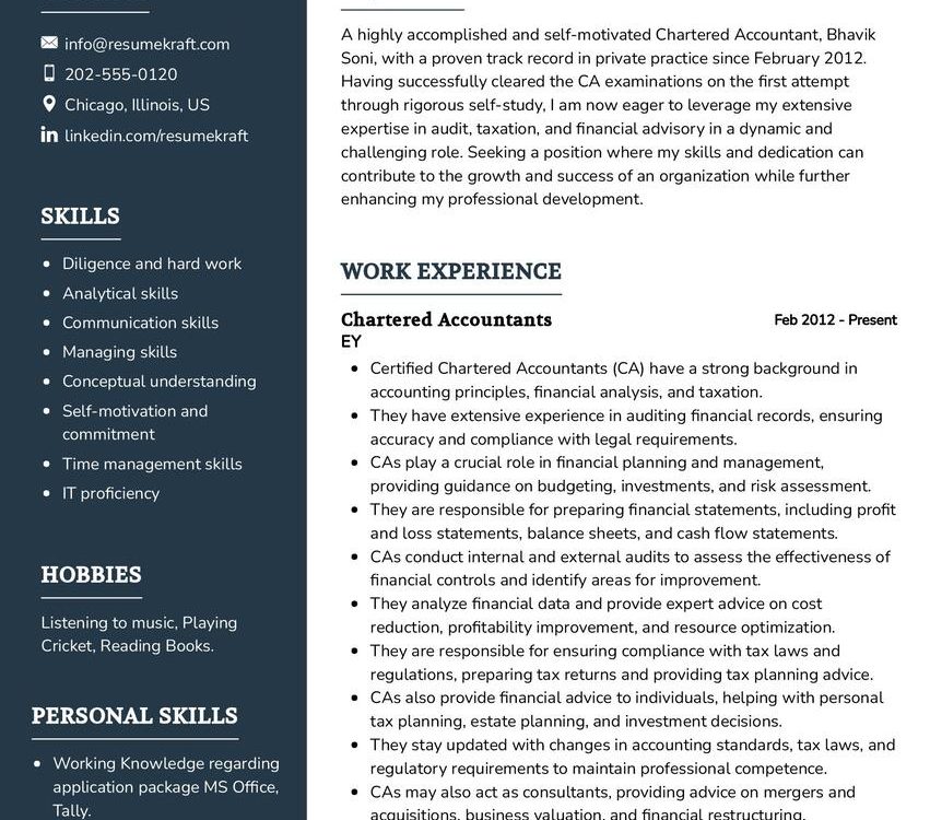 Chartered Accountant CV Example in 2024 - ResumeKraft