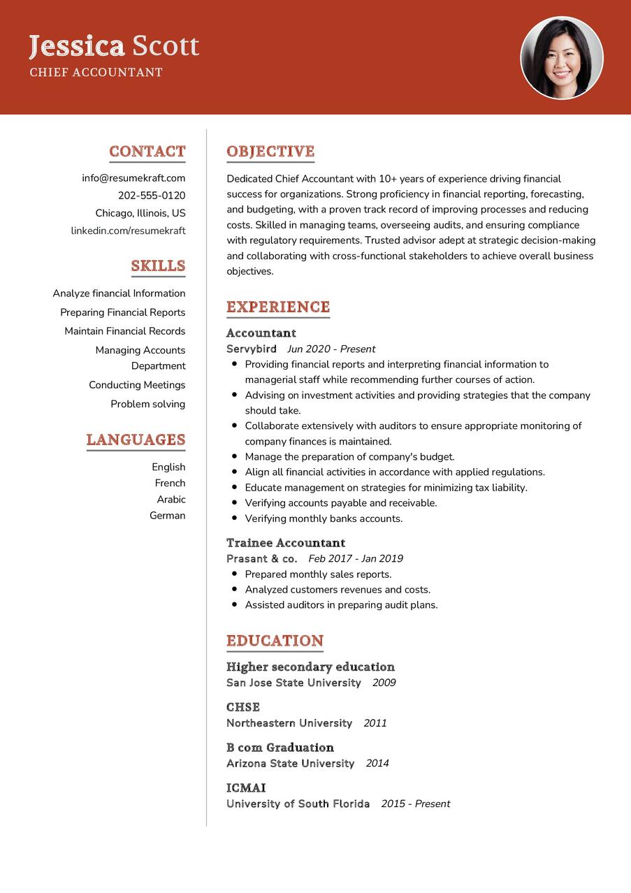 Chief Accountant CV Example in 2024 - ResumeKraft