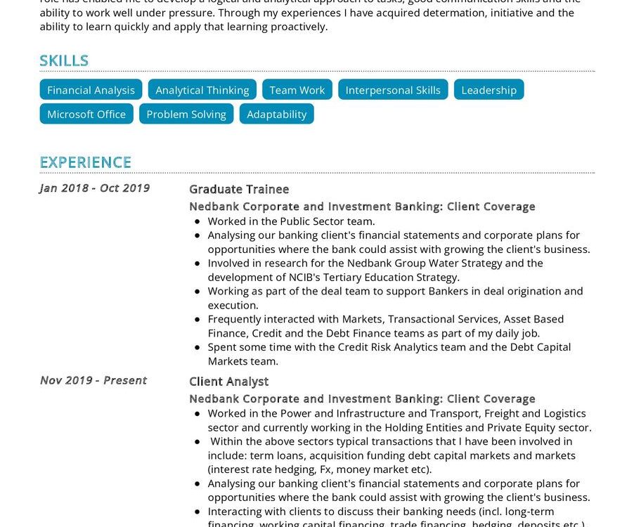 Client Analyst CV Example