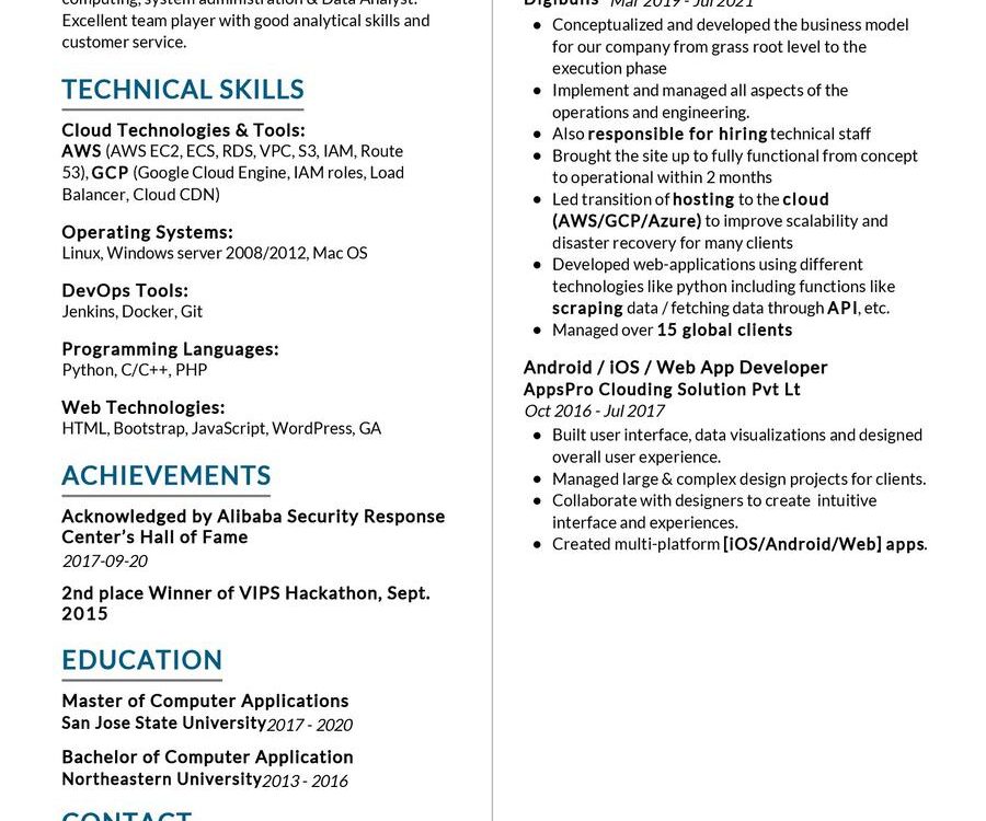 Cloud Engineer CV Sample