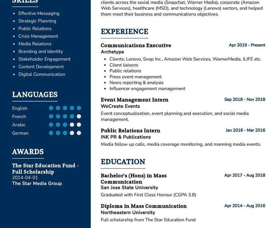 Communications Consultant CV Sample