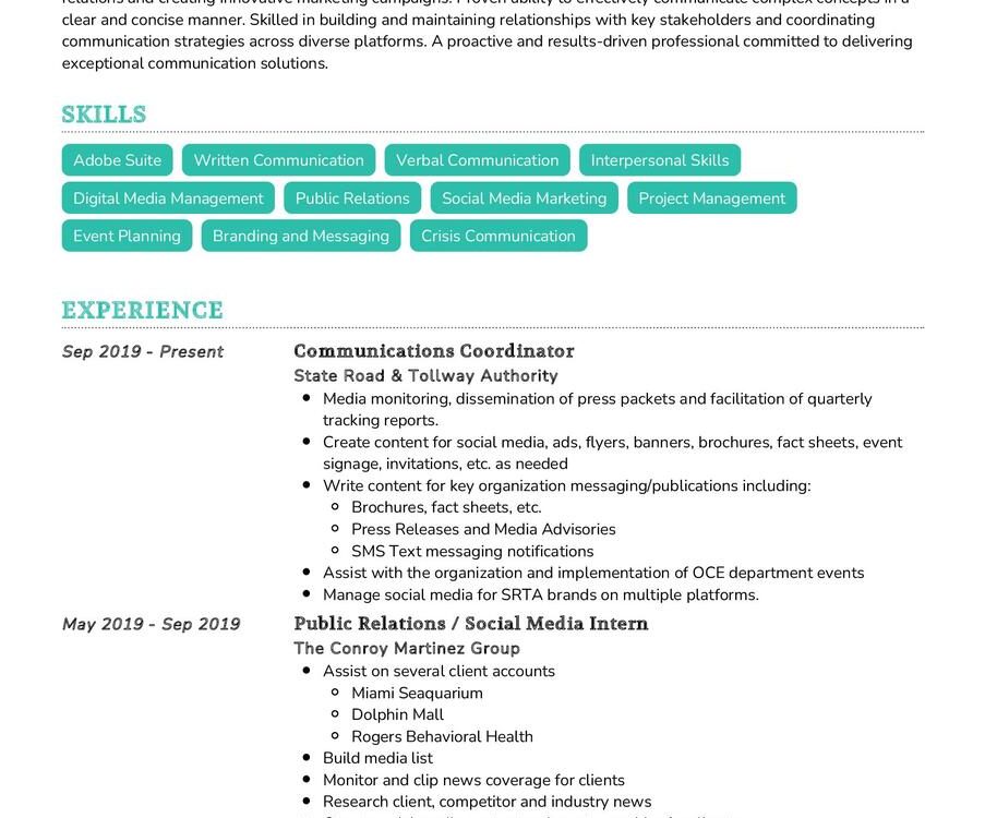 Communications Coordinator CV Sample