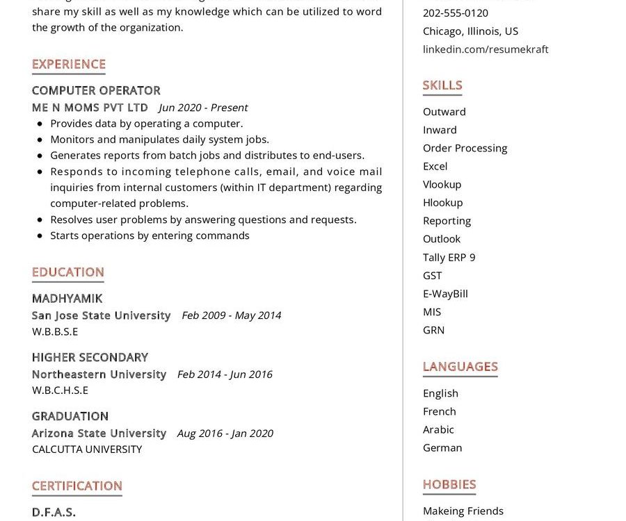 Computer Operator CV Sample In 2024 ResumeKraft   Computer Operator CV Sample 900x750 