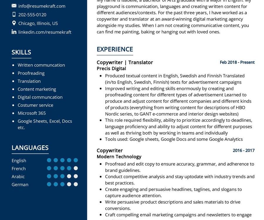 Copywriter CV Example