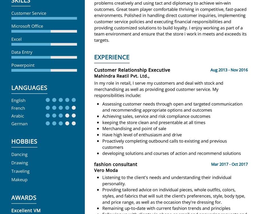 Customer Service Assistance CV Sample