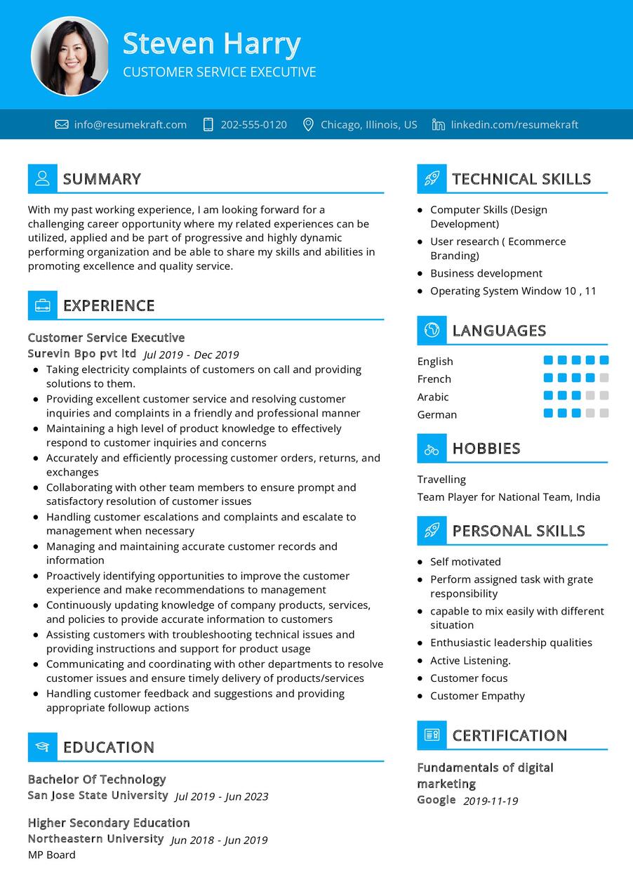 Customer Service Executive CV Example in 2024 - ResumeKraft