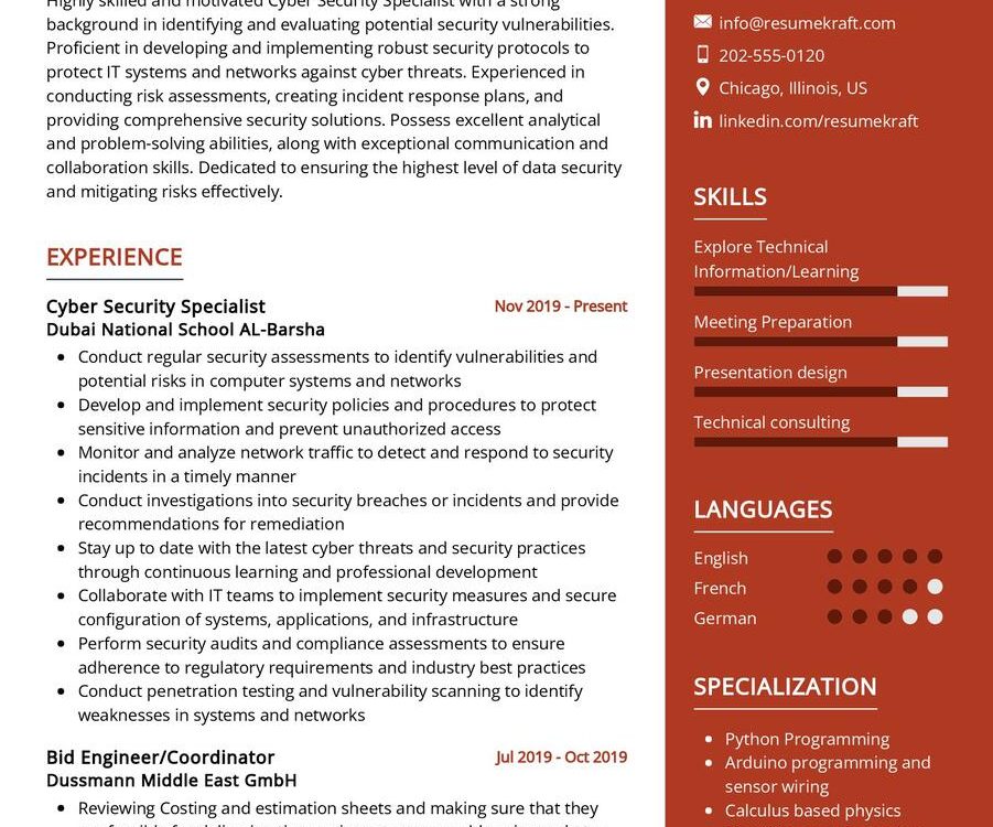 Cyber Security Specialist CV Example in 2024 - ResumeKraft