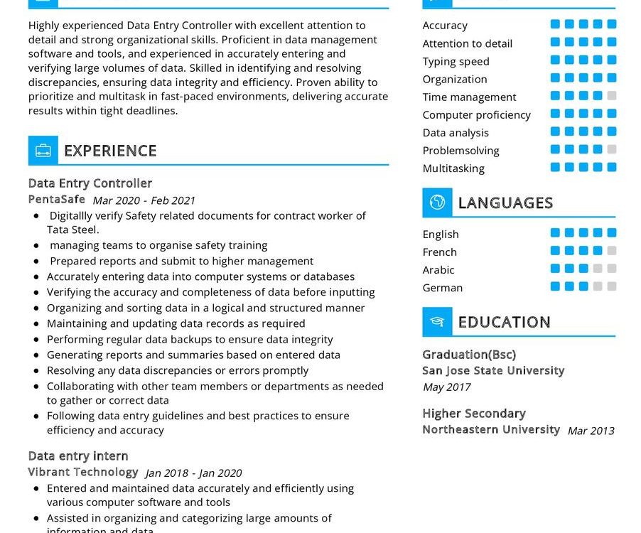 Data Entry Controller CV Sample in 2024 - ResumeKraft