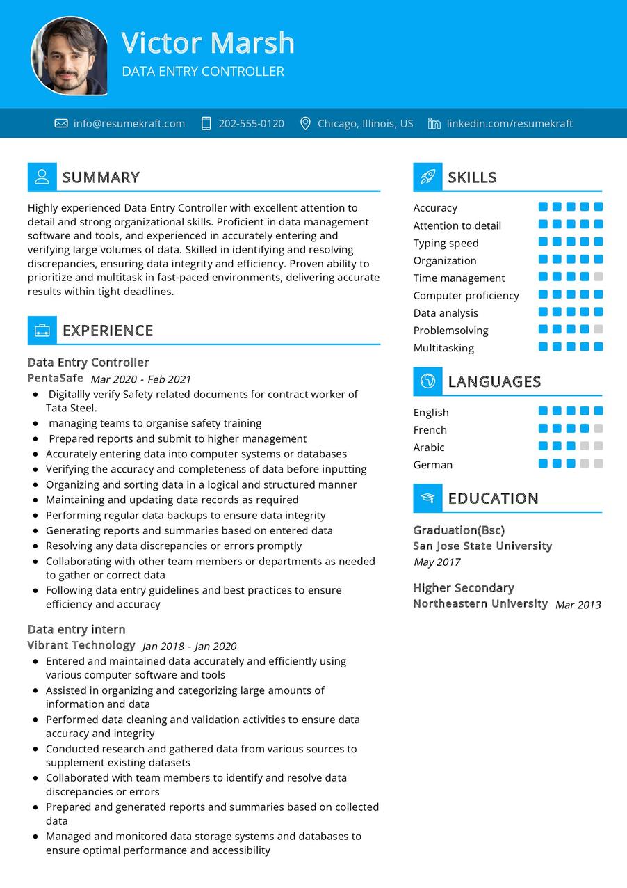 Data Entry Controller CV Sample in 2024 - ResumeKraft