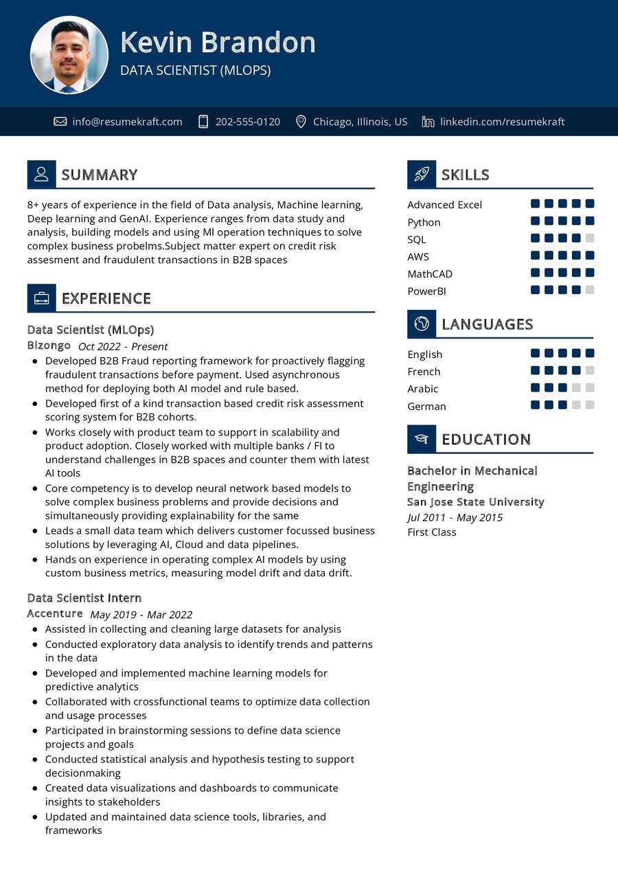 Data Scientist CV Sample in 2024 - ResumeKraft