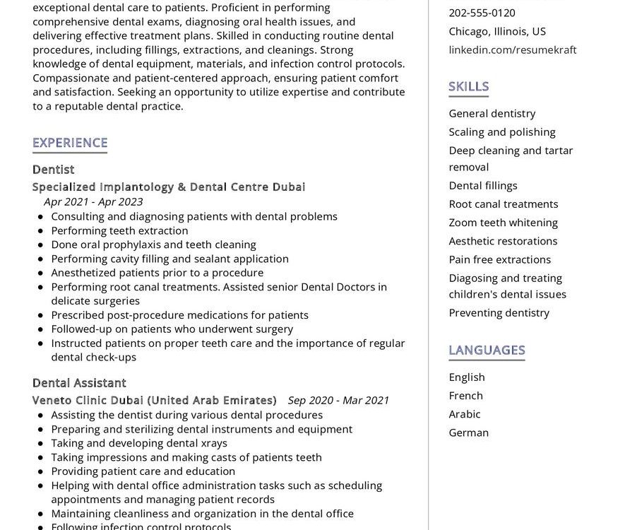 Dentist CV Example In 2024 ResumeKraft   Dentist CV Example 902x750 