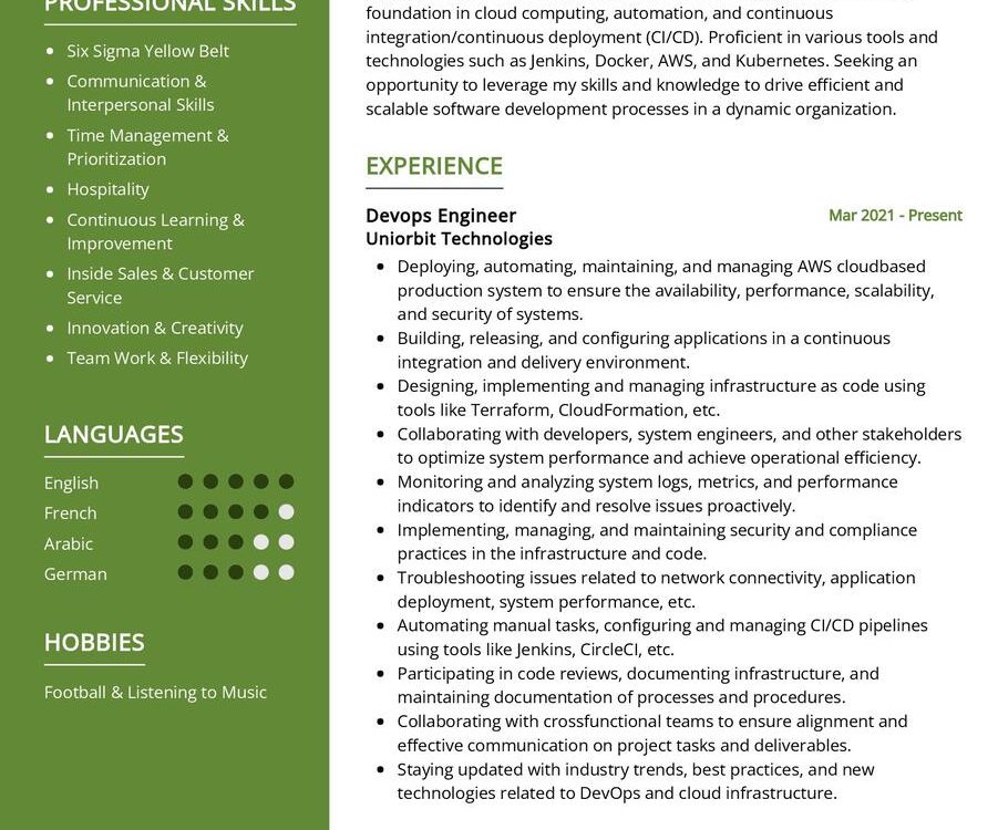 DevOps Engineer CV Sample