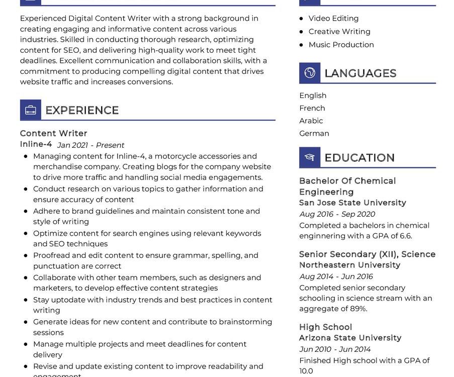 Digital Content Writer CV Sample in 2024 - ResumeKraft