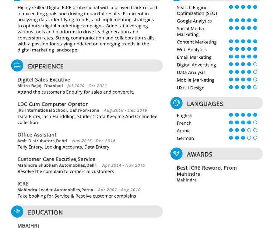 Digital ICRE CV Sample in 2024 - ResumeKraft