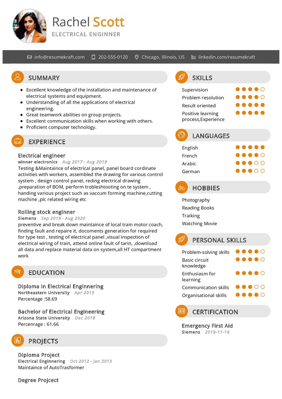 Electrical Engineer CV Example in 2024 - ResumeKraft