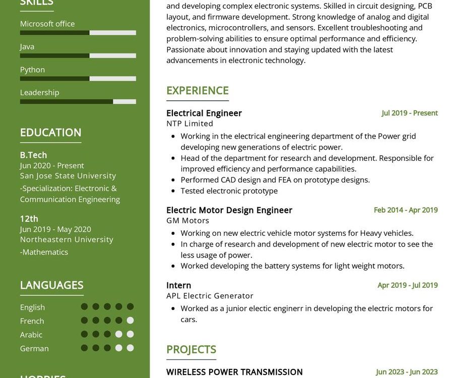 Electronics Engineer CV Sample
