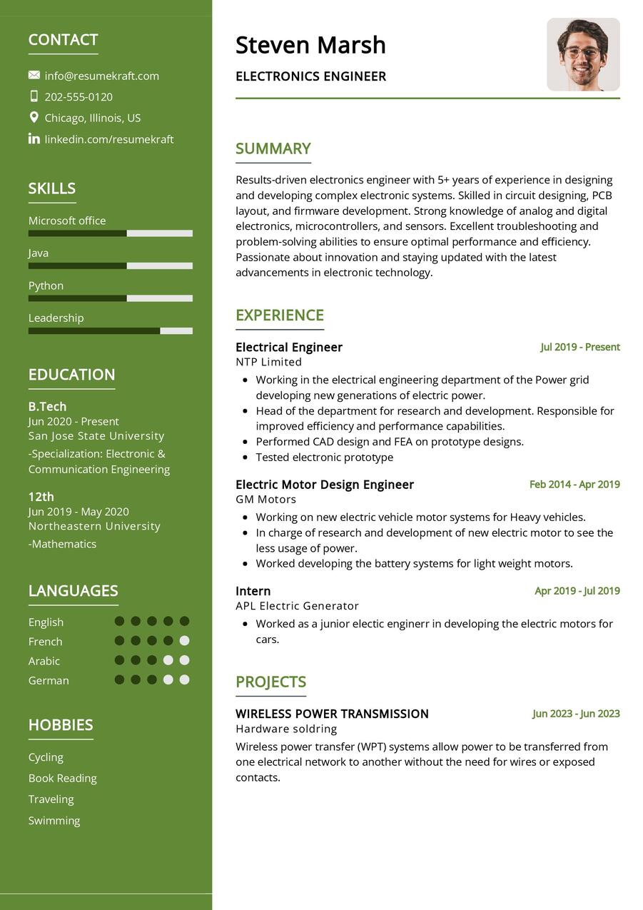 Electronics Engineer CV Sample in 2024 - ResumeKraft