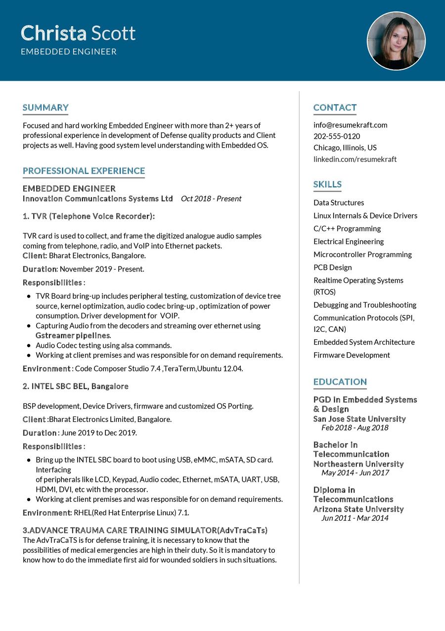 Embedded Engineer CV Example in 2024 - ResumeKraft