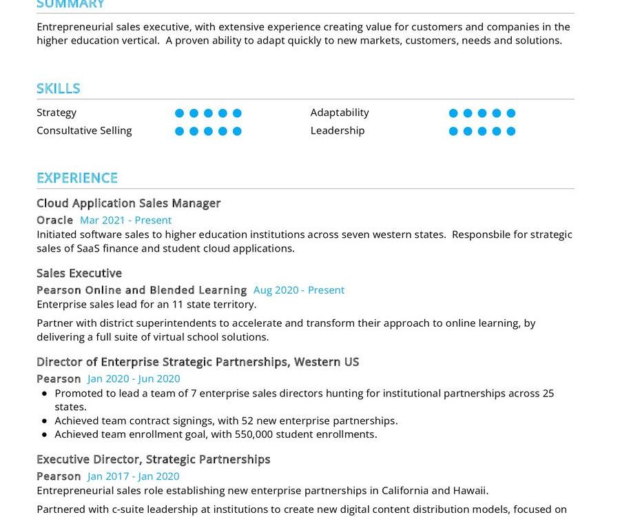 Enterprise Sales Executive CV Sample