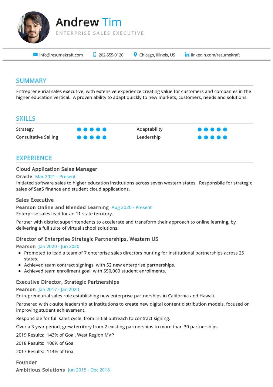 Enterprise Sales Executive CV Sample in 2024 - ResumeKraft