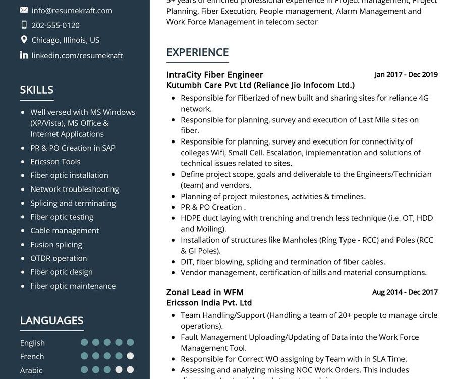 Fiber Engineer CV Sample in 2024 - ResumeKraft