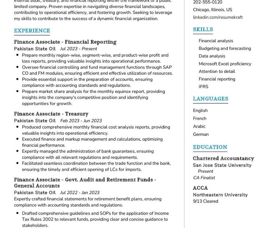 Finance Associate CV Sample In 2024 - ResumeKraft