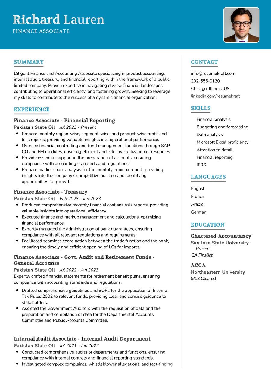 Finance Associate CV Sample in 2024 - ResumeKraft