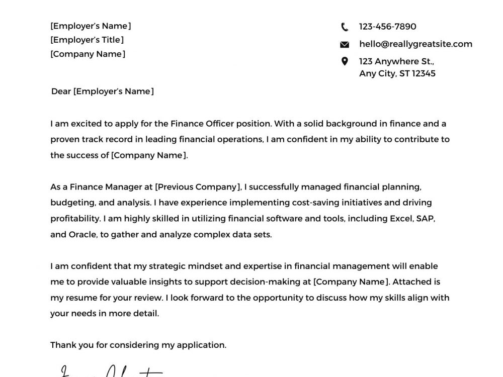 Finance Officer Cover Letter