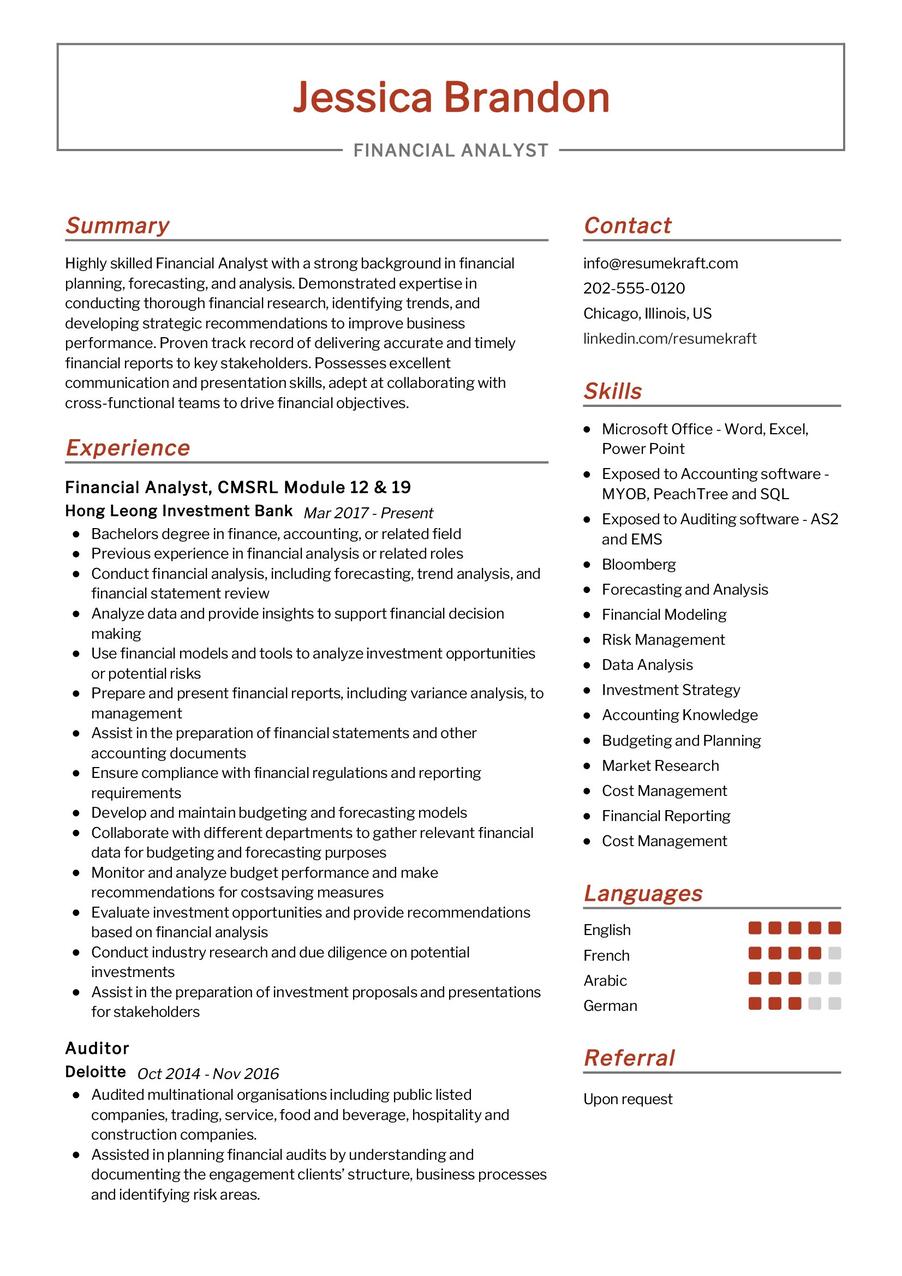 Financial Analyst CV Example in 2024 - ResumeKraft