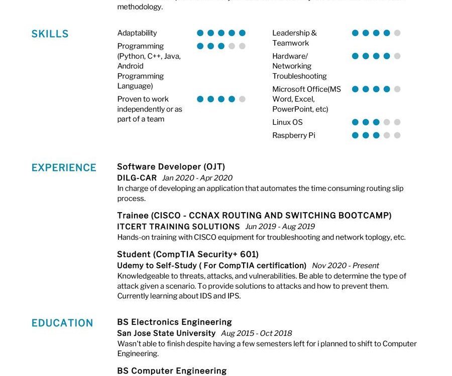 Fresh Graduate CV Example